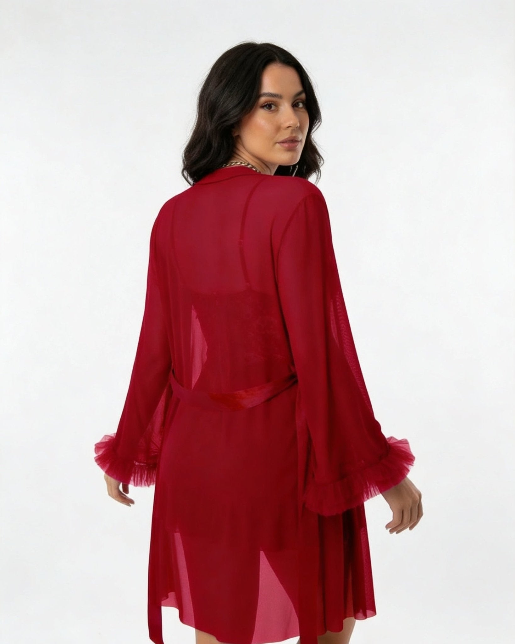 Burgundy Lace Chemise and Robe Set - MARELIA