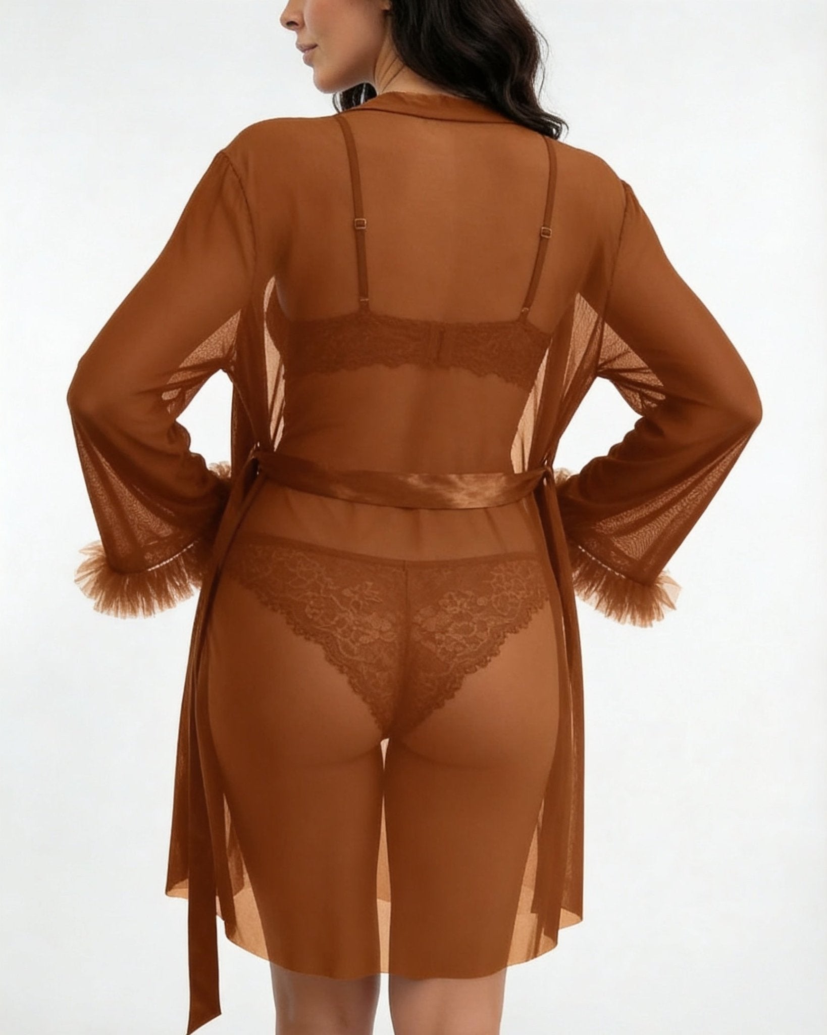 Brown Lace Chemise and Robe Set - MARELIA