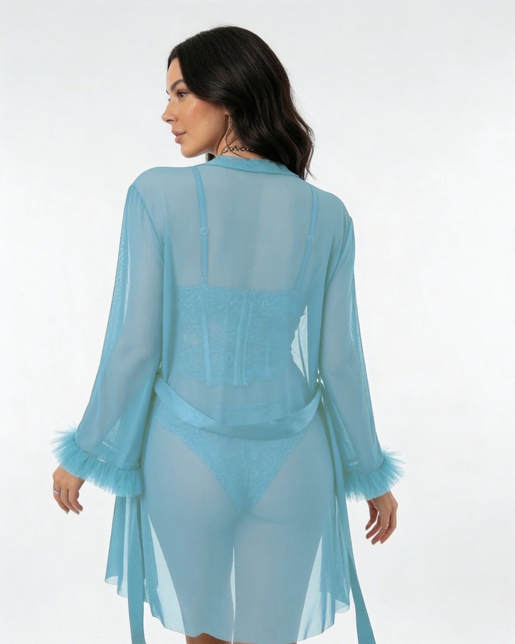 Baby Blue Lace Chemise and Robe Set - MARELIA