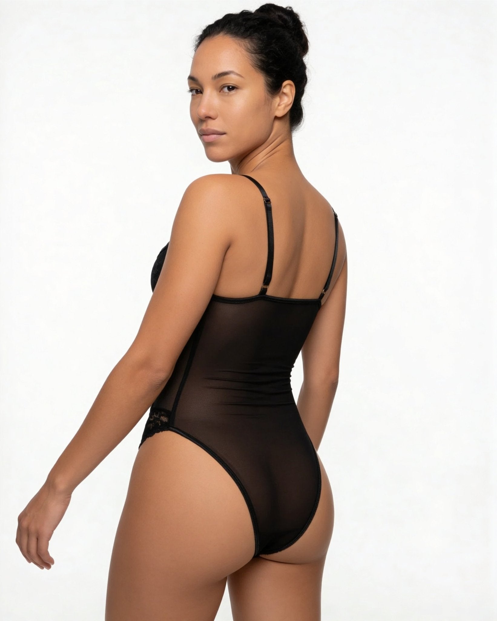 Black Lace Corset Bodysuit With Underwired Cups - MARELIA