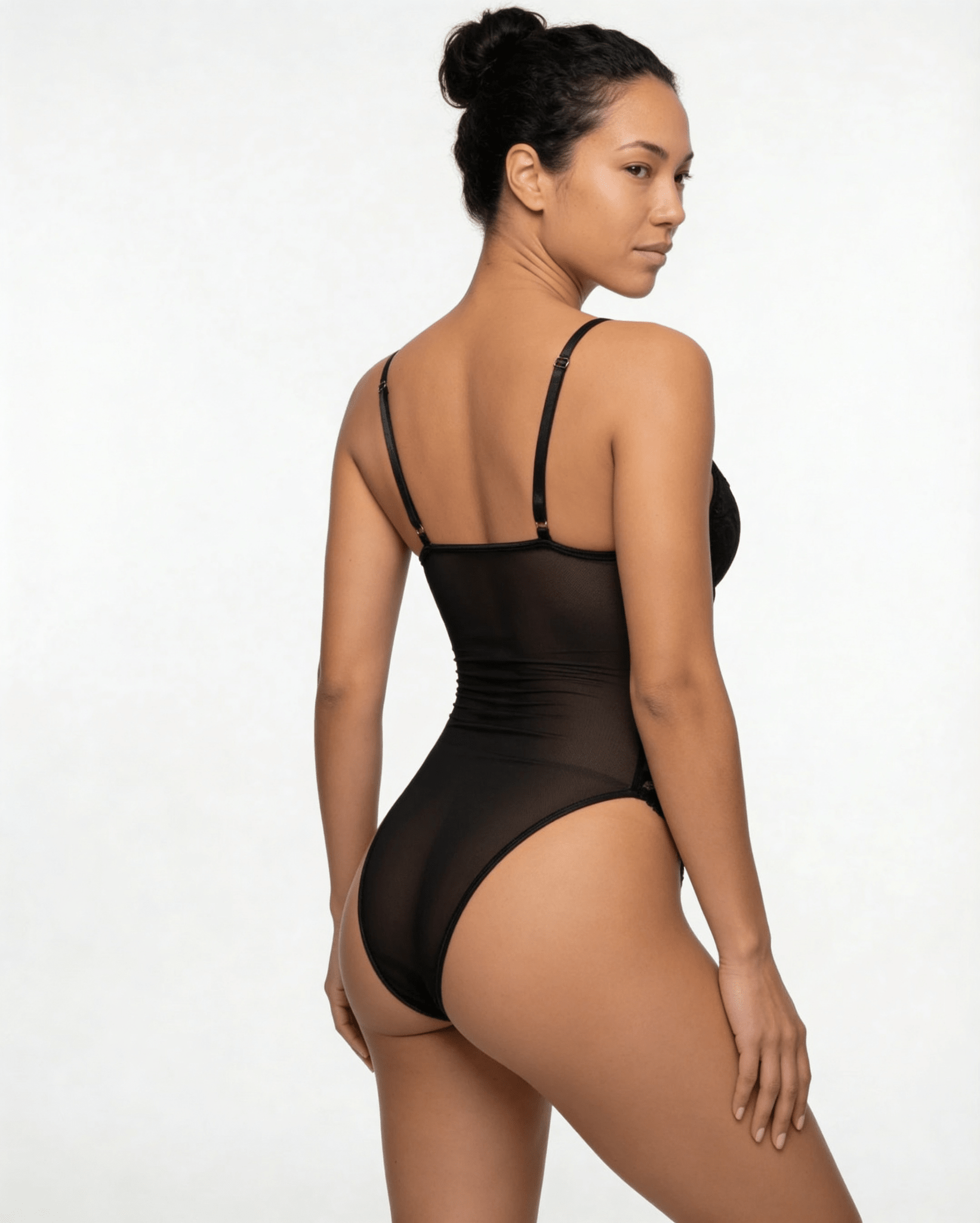 Black Lace Corset Bodysuit With Underwired Cups - MARELIA