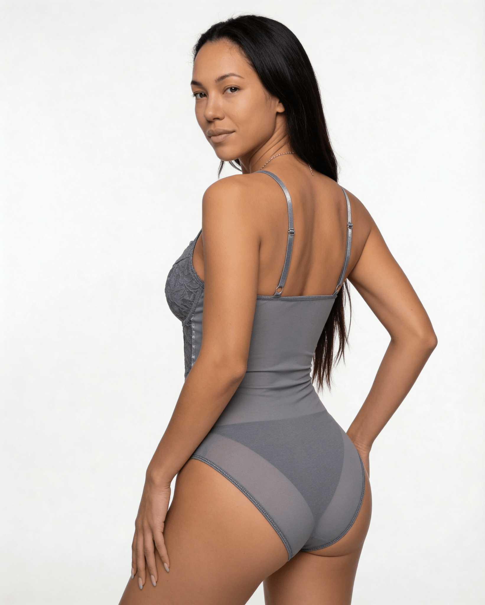 Grey Lace Corset Bodysuit With Underwired Cups - MARELIA