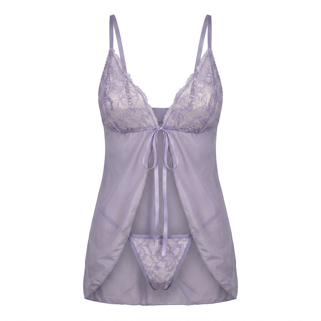 Lilac Lace Cup Babydoll and Thong Set - MARELIA