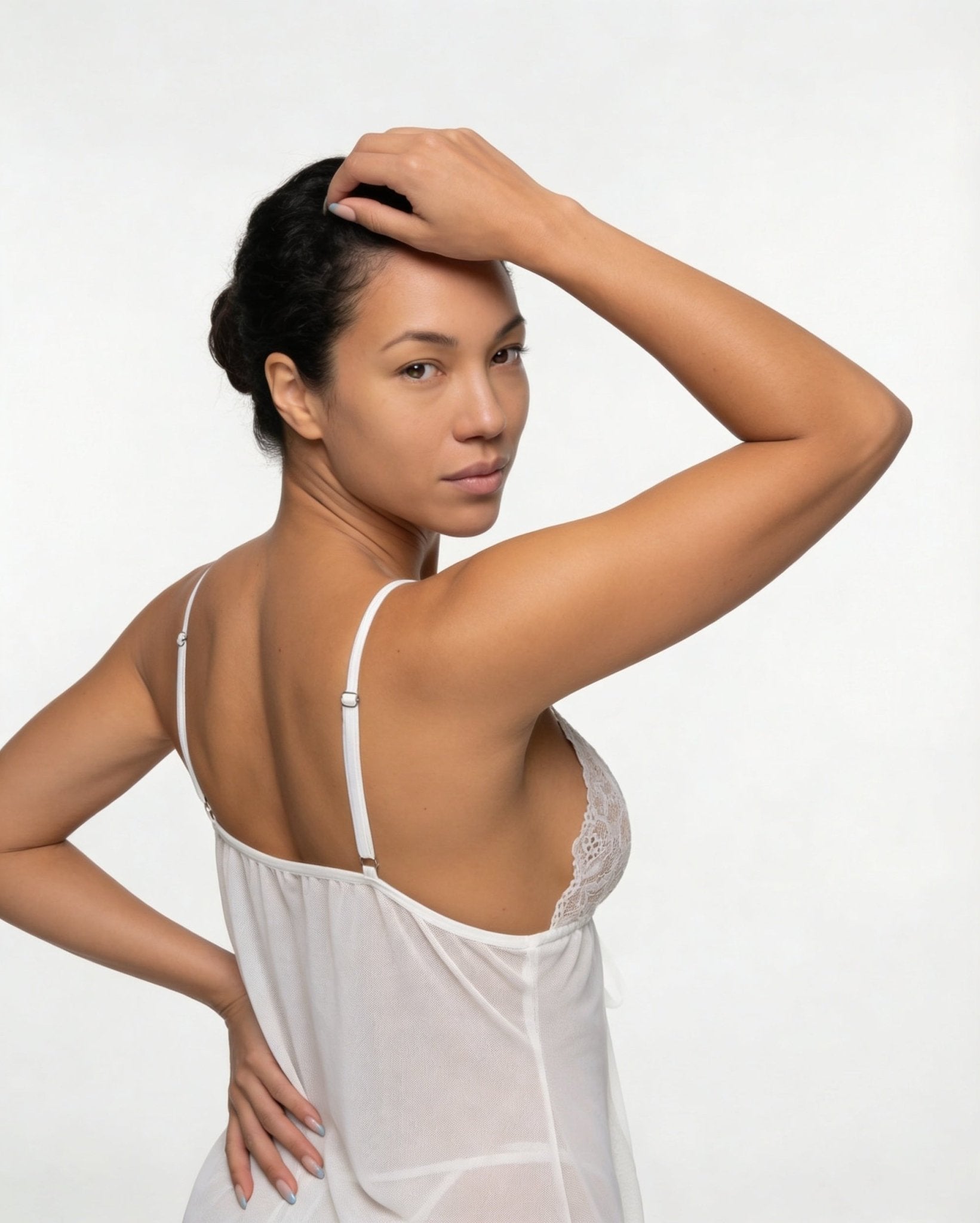 White Lace Cup Babydoll and Thong Set - MARELIA