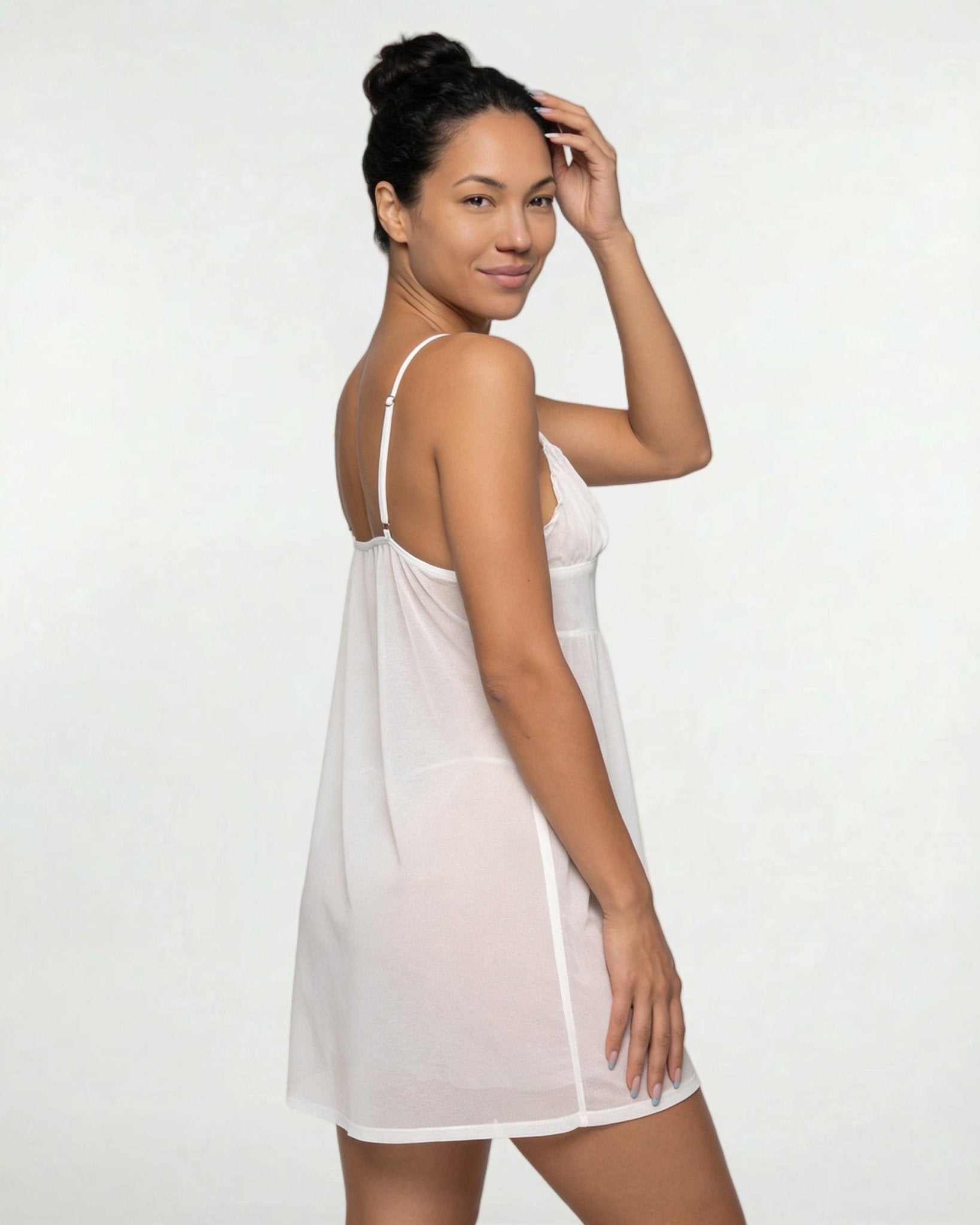White Lace Cup Babydoll and Thong Set - MARELIA