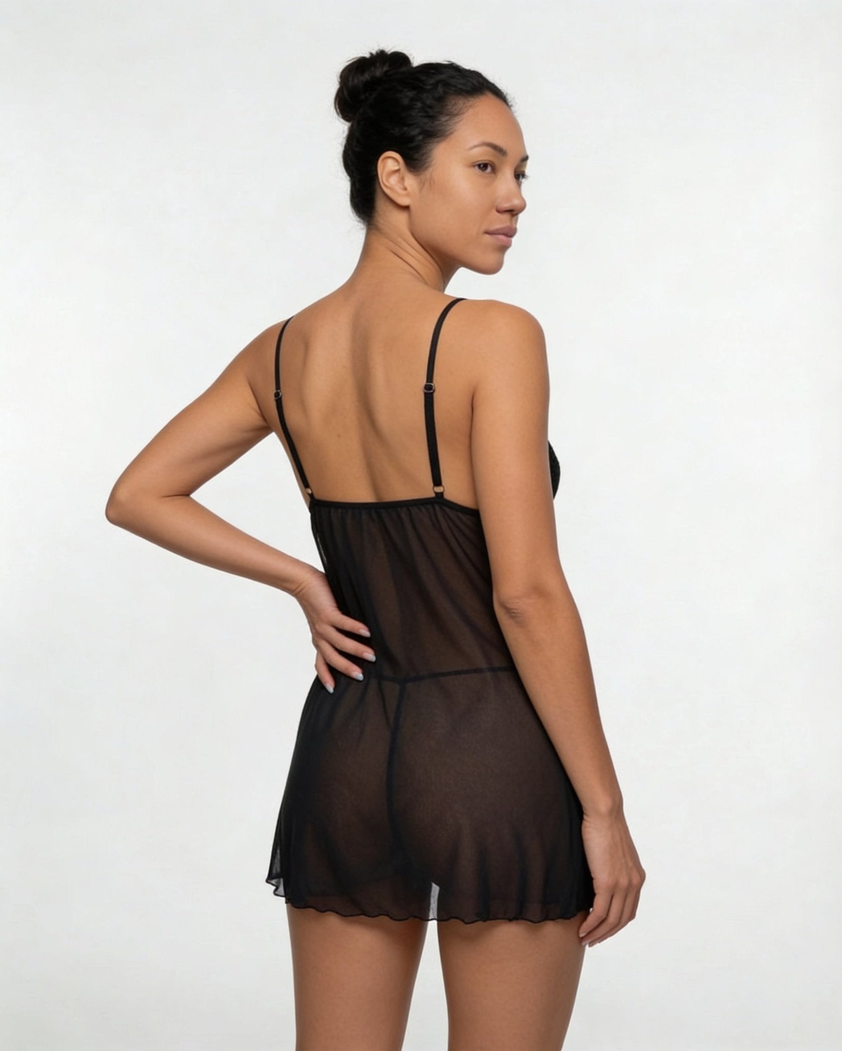 Black Lace Cup Babydoll and Thong Set - MARELIA