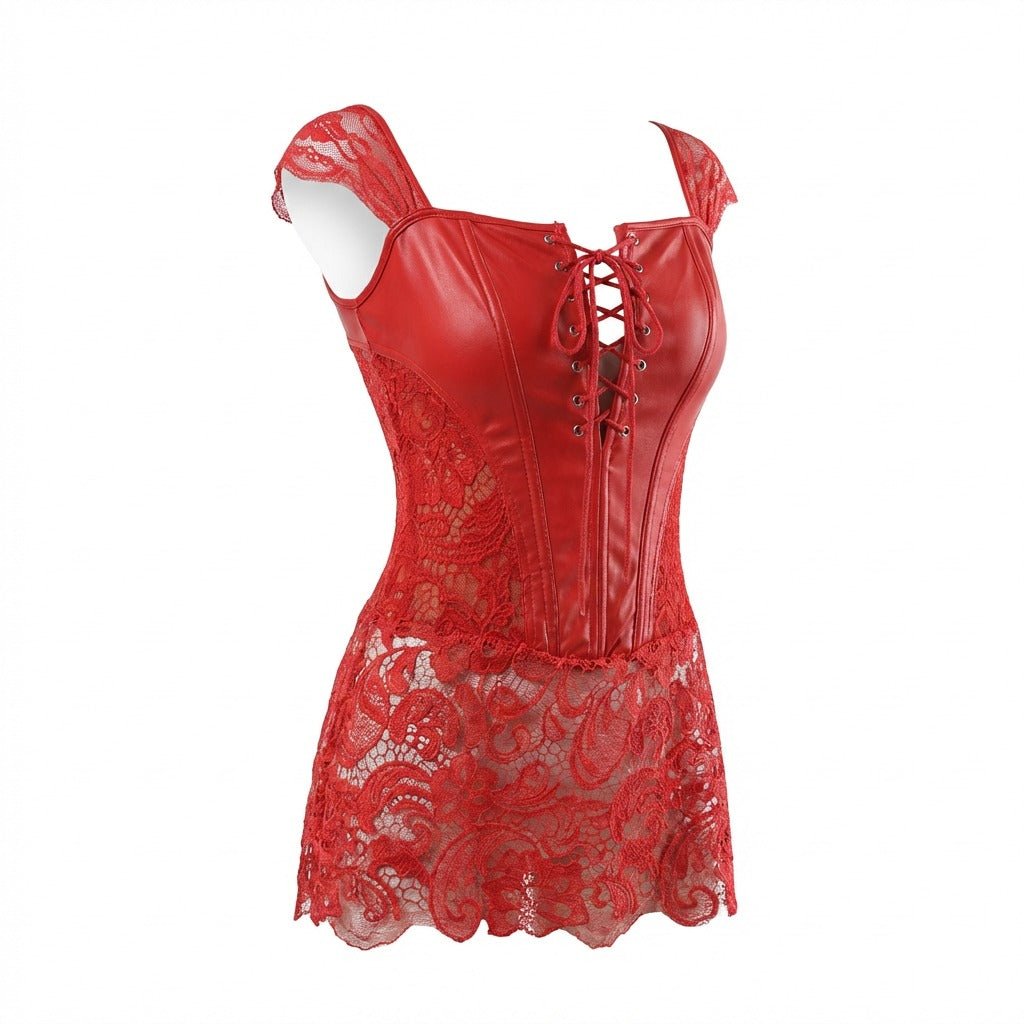 Red lace faux leather corset dress