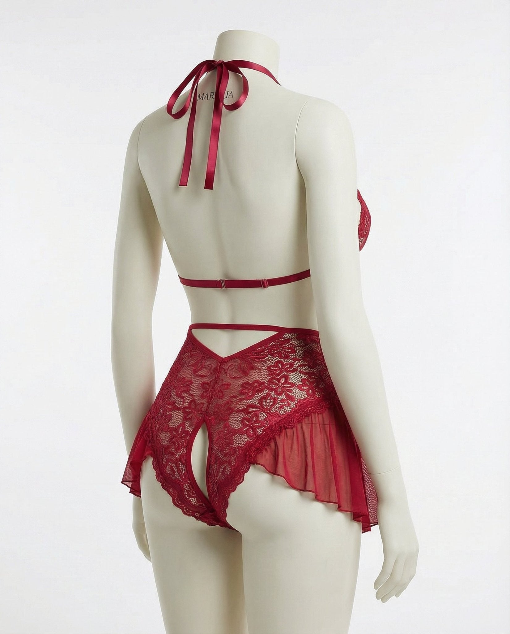 Red Marelia - Lace Halter Teddy With Ruffle Skirt