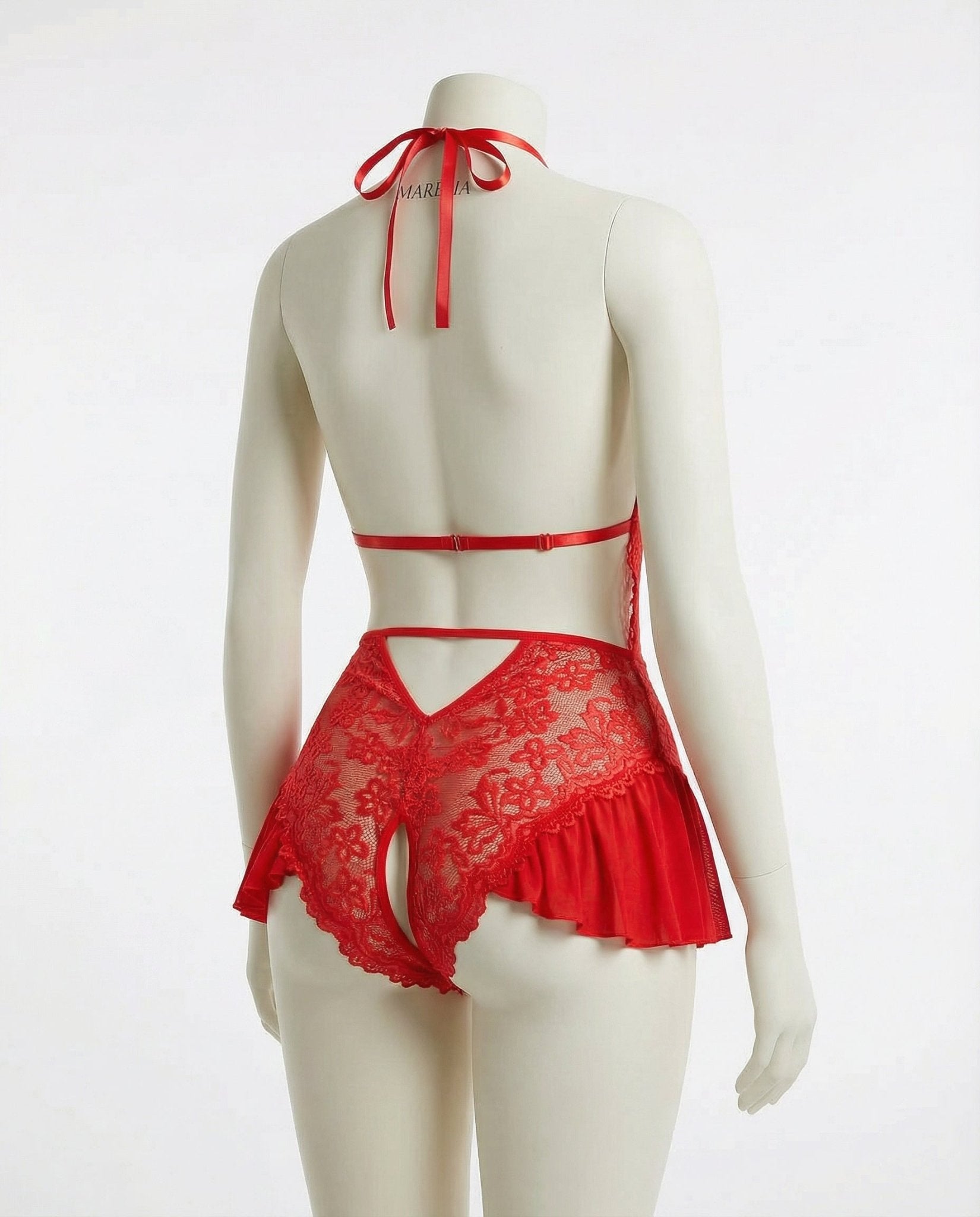 Red Marelia - Lace Halter Teddy With Ruffle Skirt