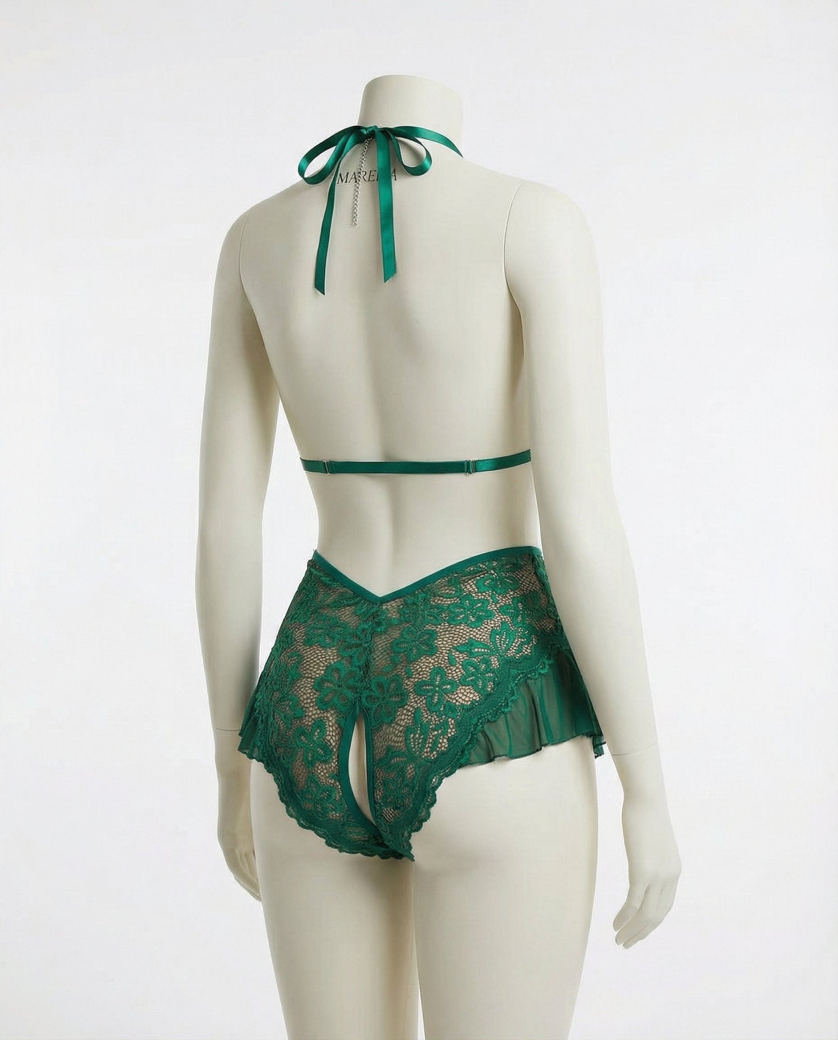 Green Marelia - Lace Halter Teddy With Ruffle Skirt