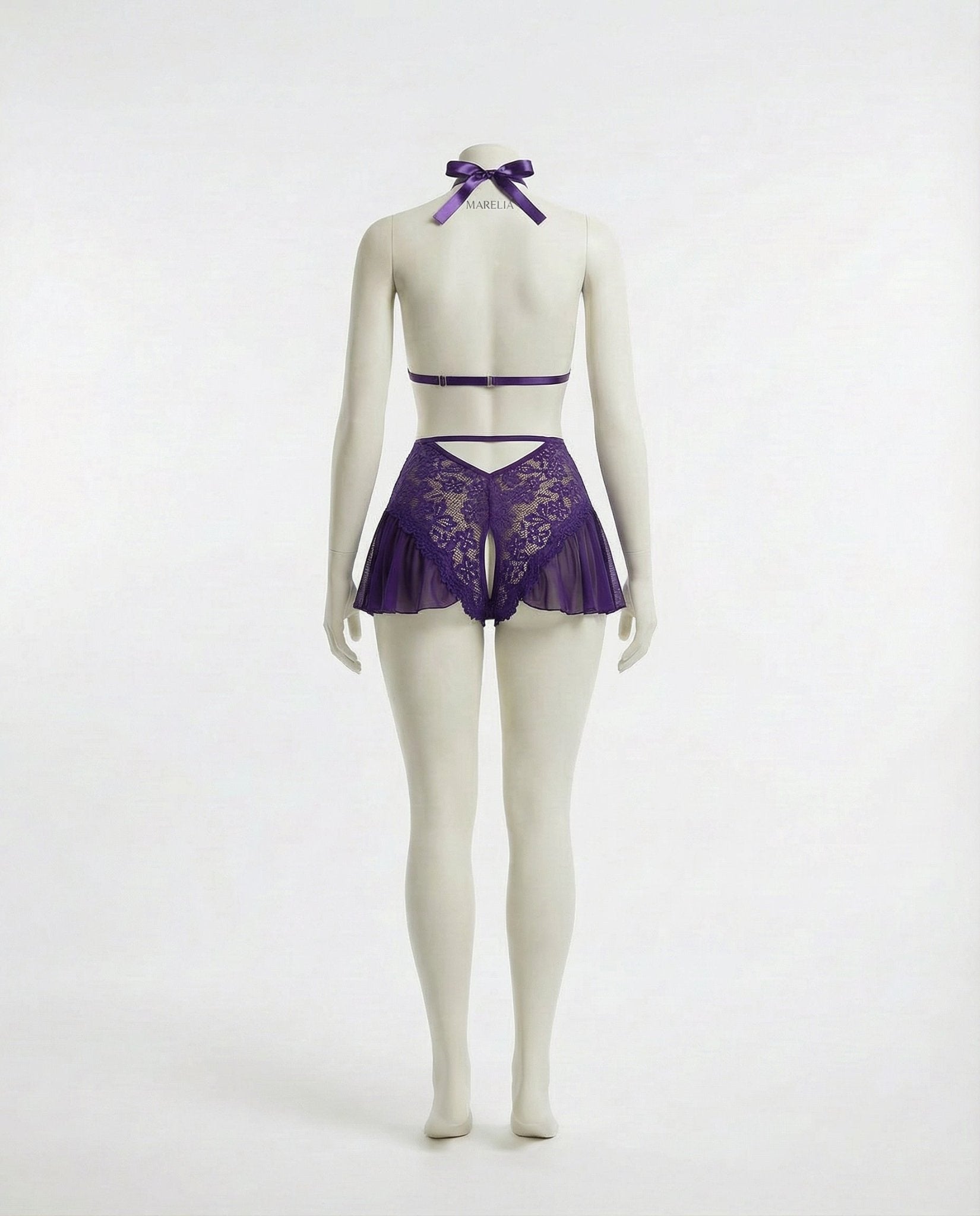 Purple Marelia - Lace Halter Teddy With Ruffle Skirt