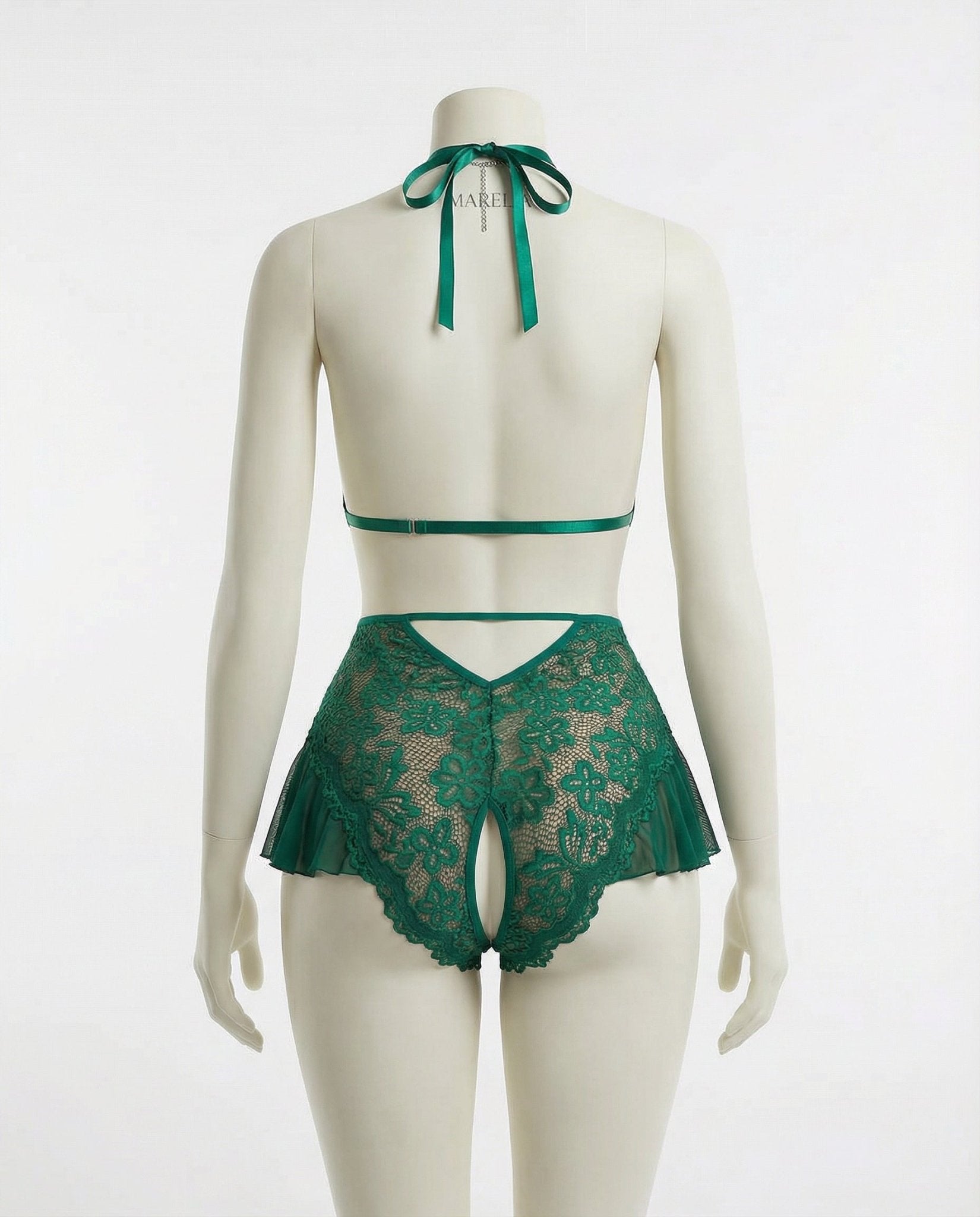 Green Marelia - Lace Halter Teddy With Ruffle Skirt