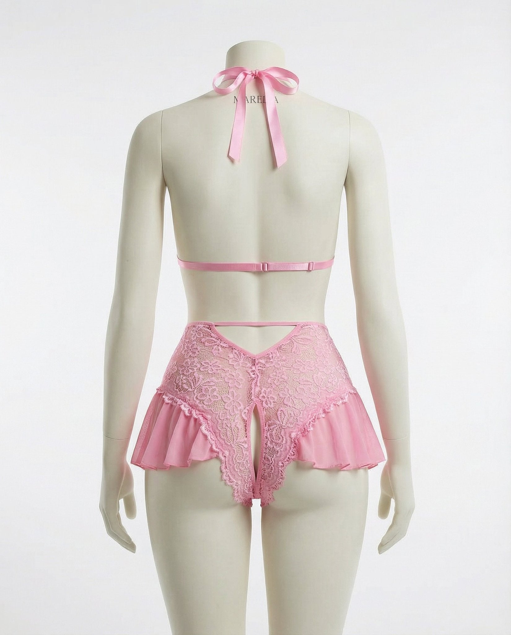 Pink Marelia - Lace Halter Teddy With Ruffle Skirt