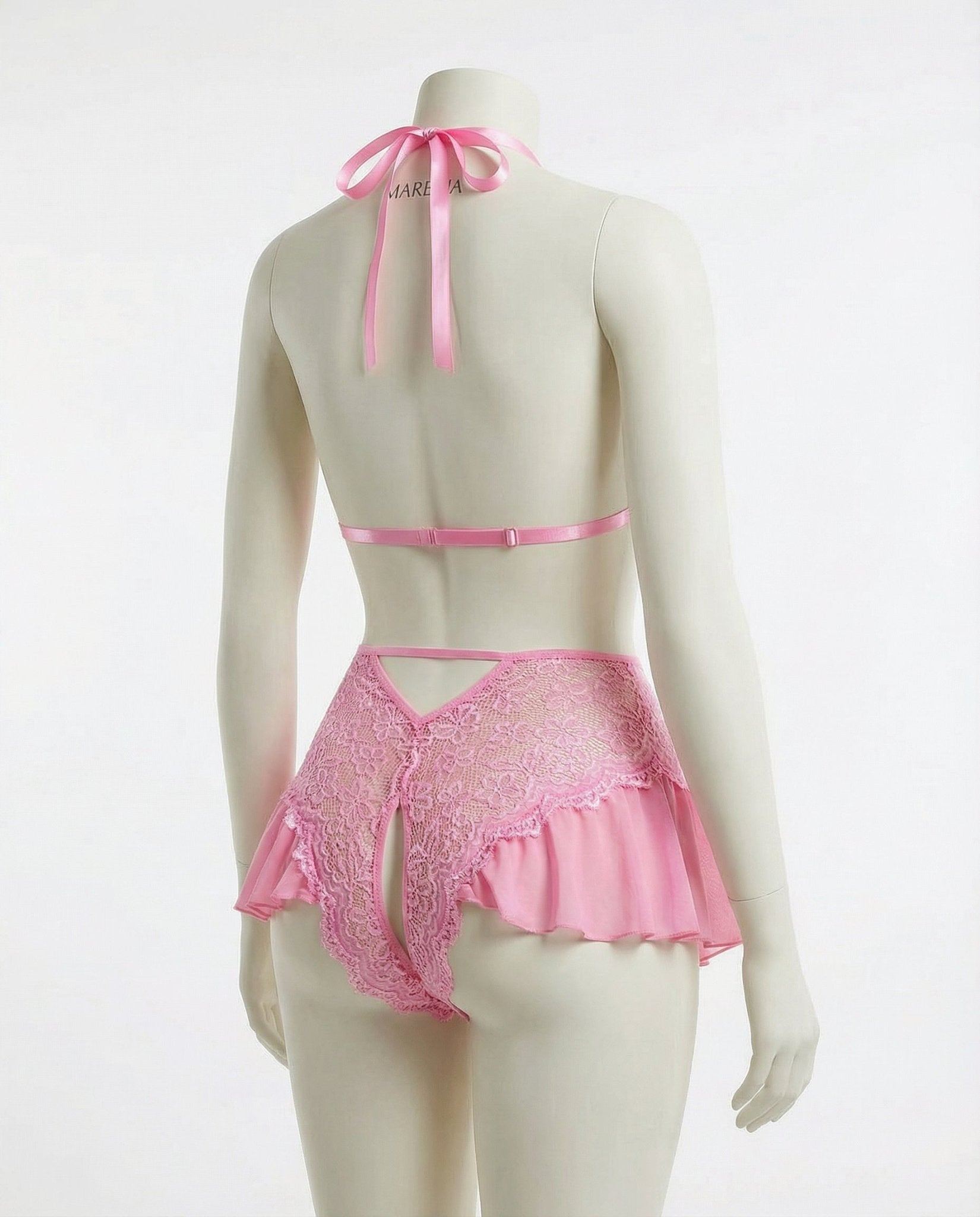 Pink Marelia - Lace Halter Teddy With Ruffle Skirt