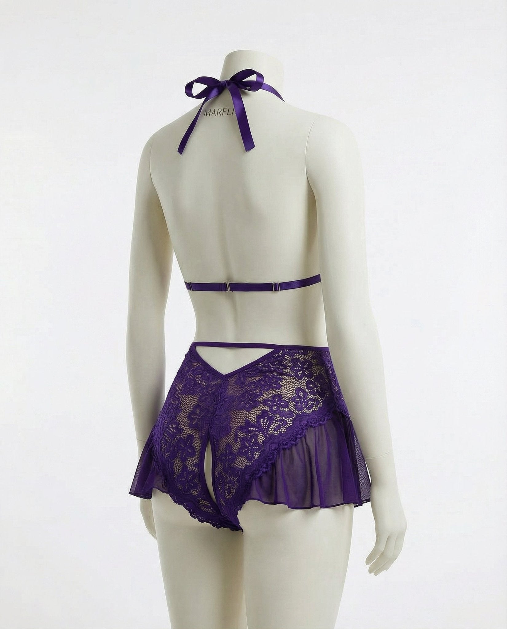 Purple Marelia - Lace Halter Teddy With Ruffle Skirt