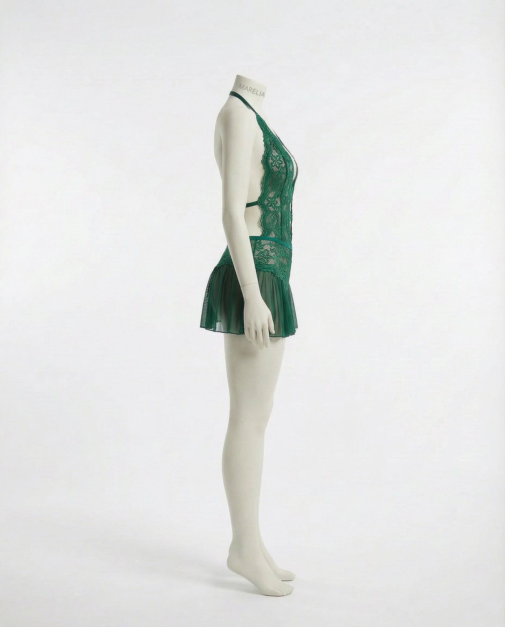 Green Marelia - Lace Halter Teddy With Ruffle Skirt