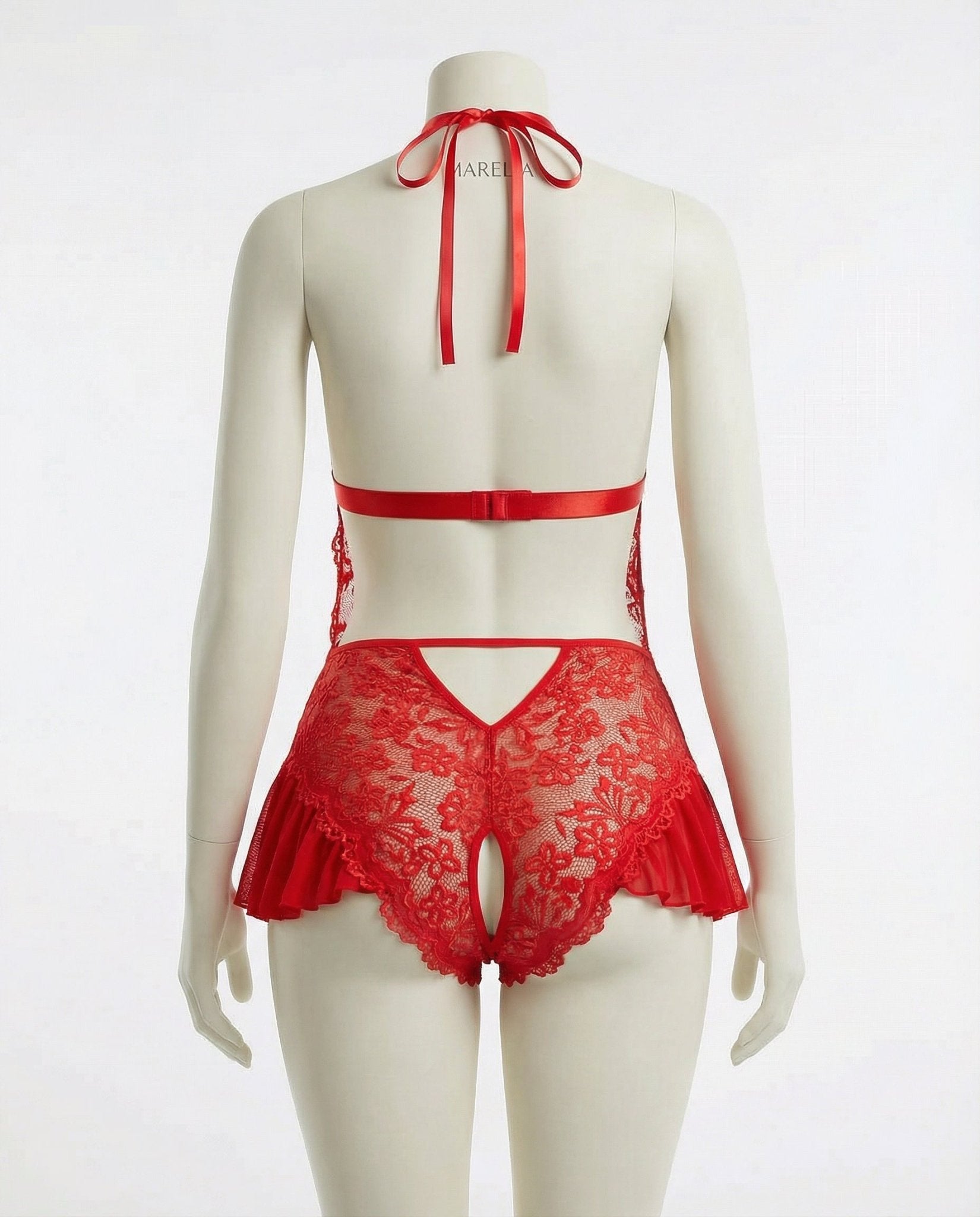 Red Marelia - Lace Halter Teddy With Ruffle Skirt