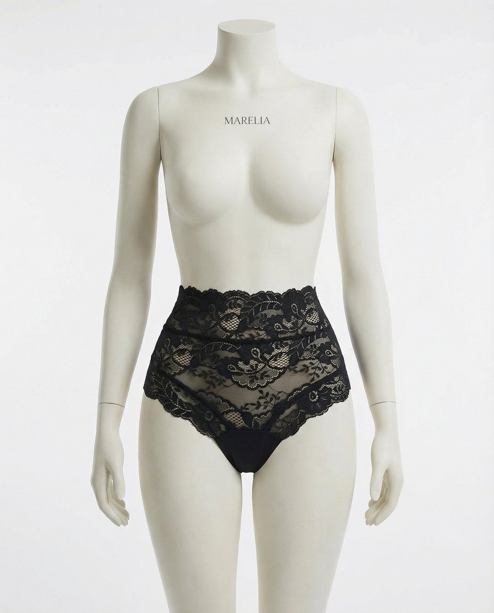 Black Lace High Waist Brief With Lace-Up Back - Marelia