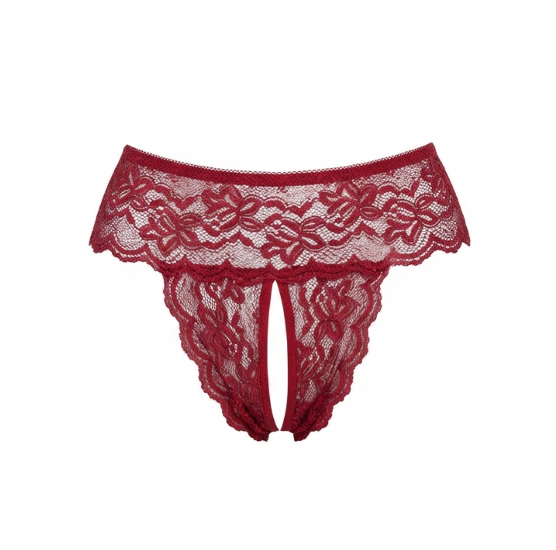 Burgundy Marelia - Lace Open Crotch Brief