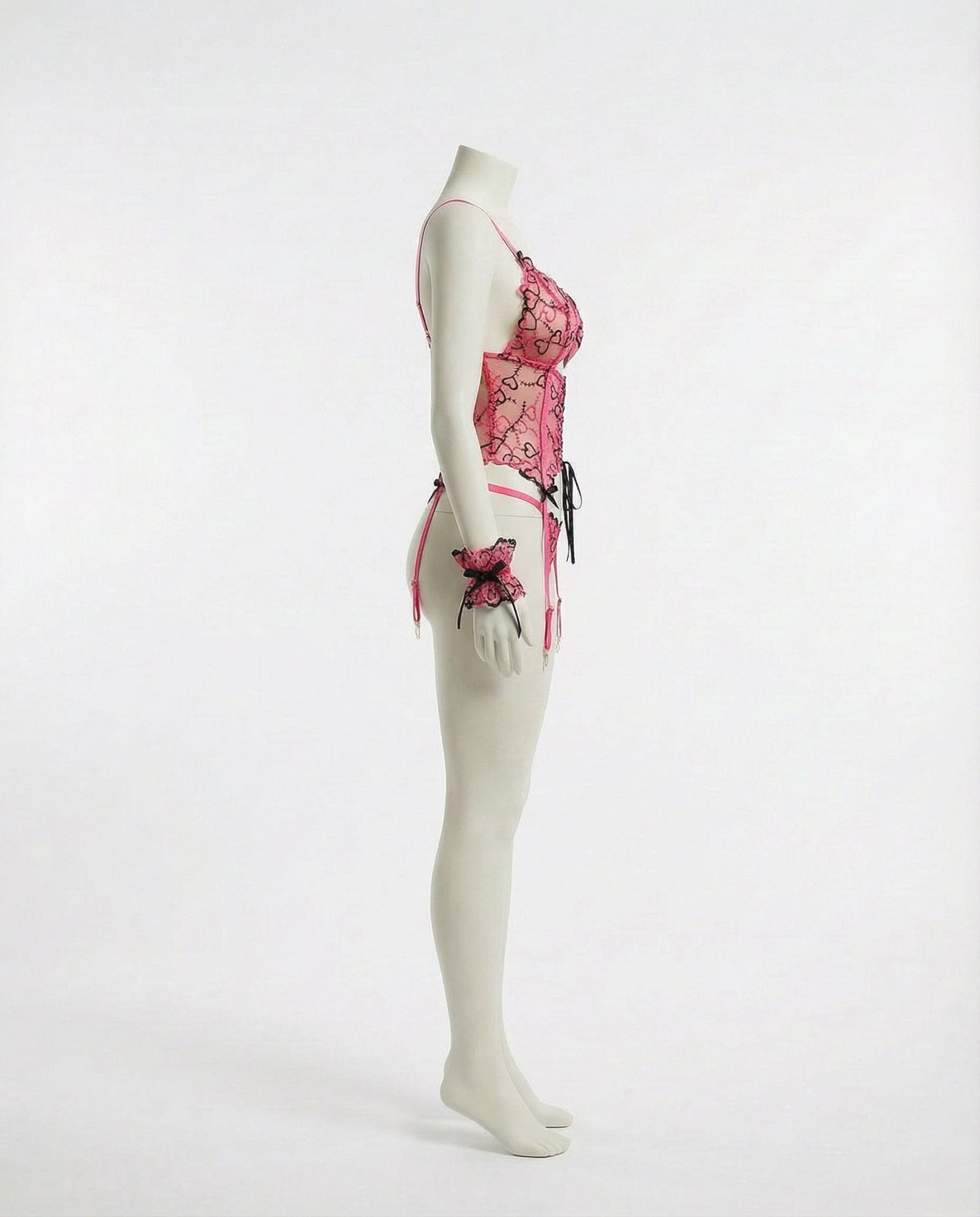Pink Lace Overlay Corset With Garter Straps - Marelia