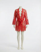 Red Lace Robe With Satin Belt And G-String - Marelia