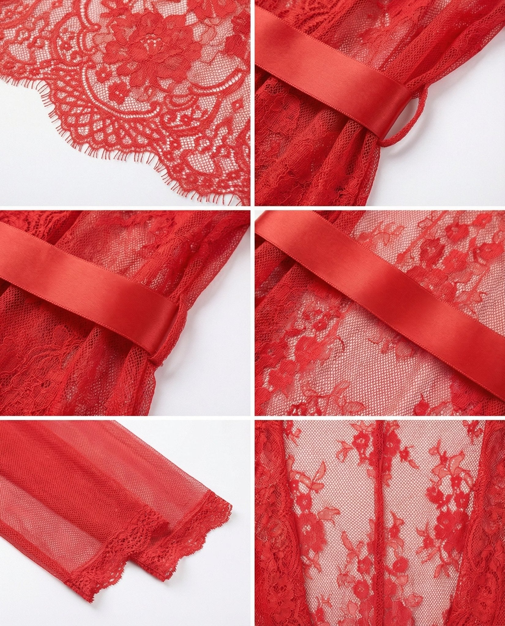 Lace Robe With Satin Belt And G-String - Marelia