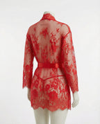 Red Lace Robe With Satin Belt And G-String - Marelia