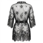Black Lace Robe With Satin Belt And G-String - Marelia