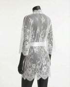 White Lace Robe With Satin Belt And G-String - Marelia