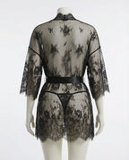 Black Lace Robe With Satin Belt And G-String - Marelia