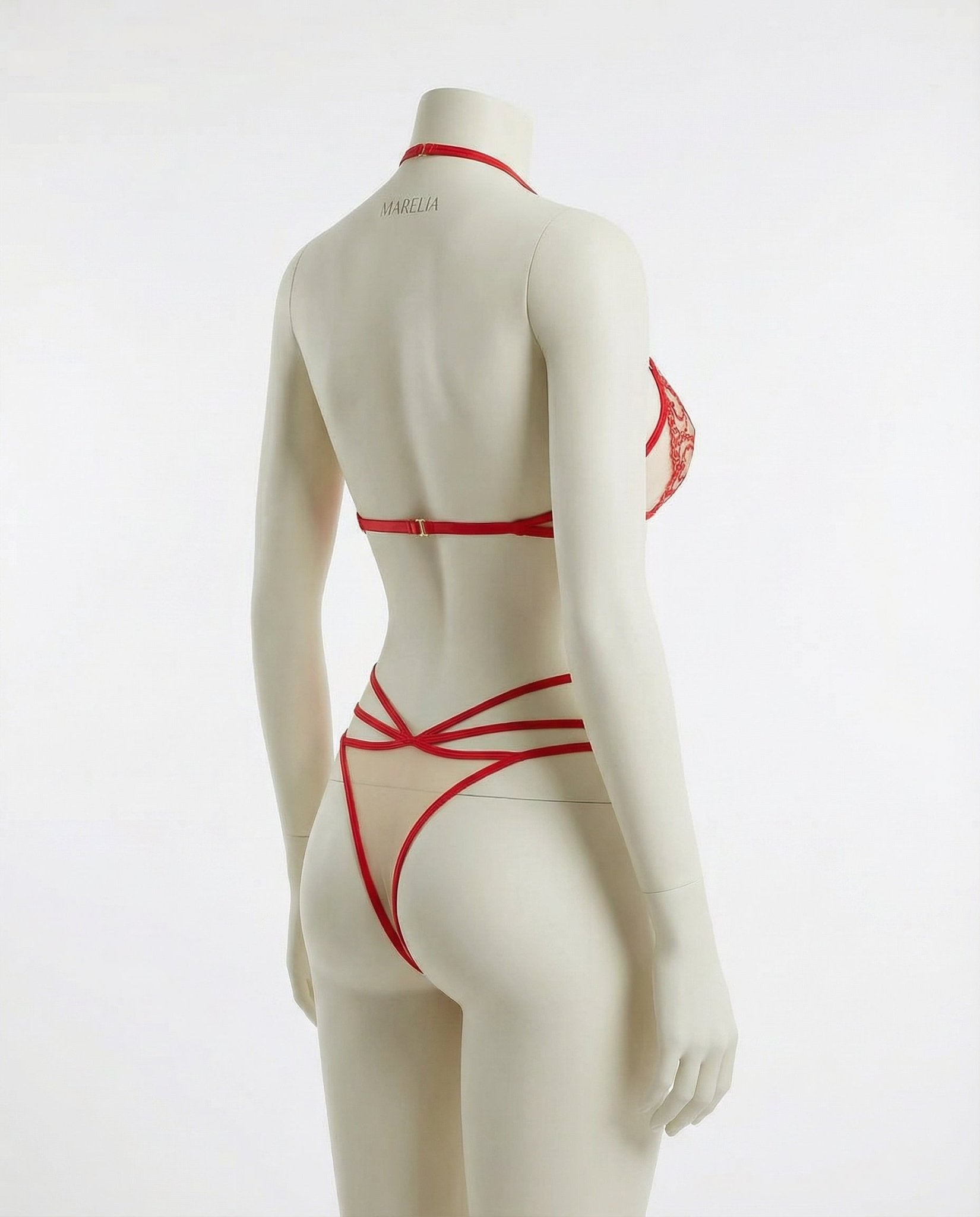 Red Lace Strappy Halter Teddy - Marelia