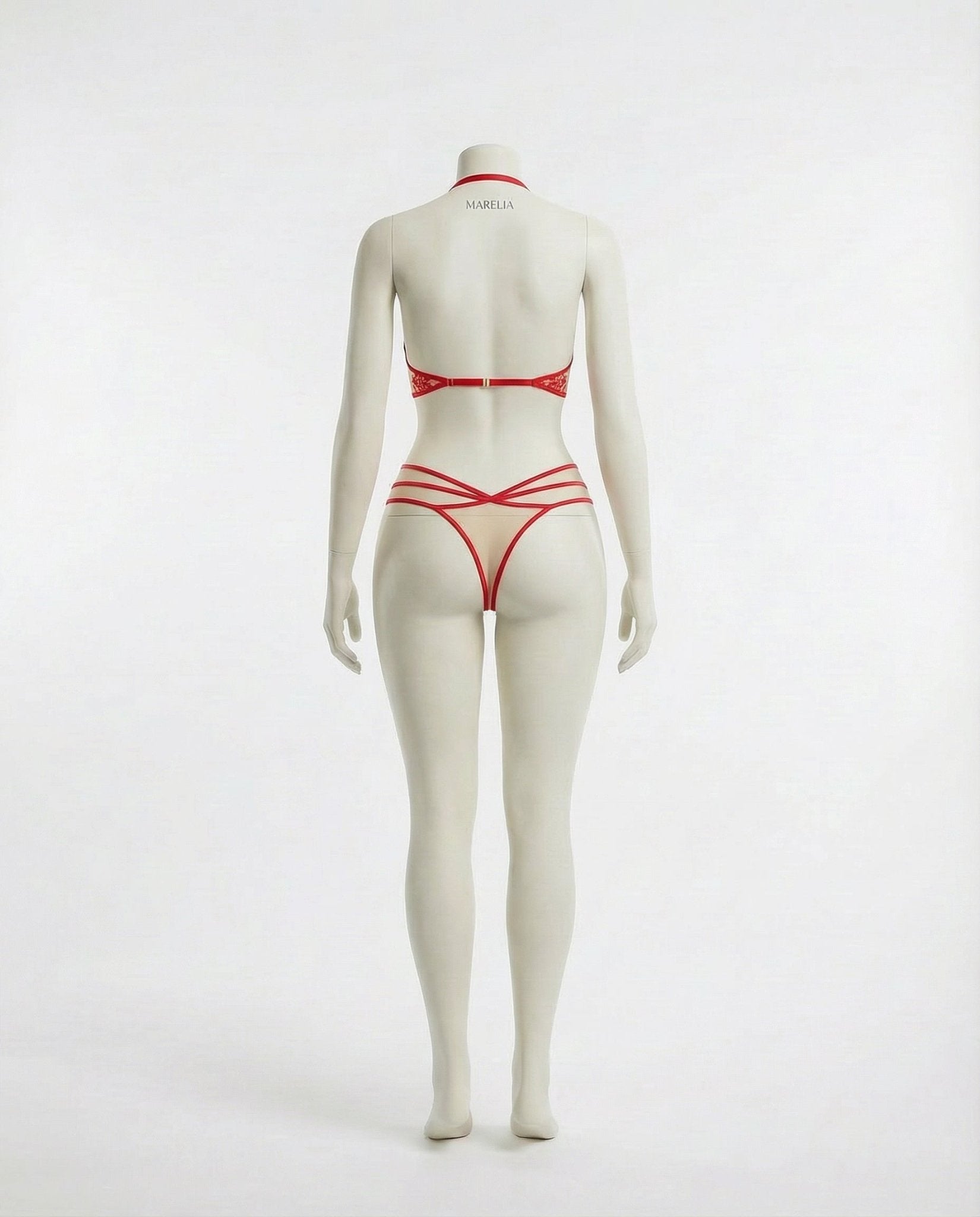 Red Lace Strappy Halter Teddy - Marelia