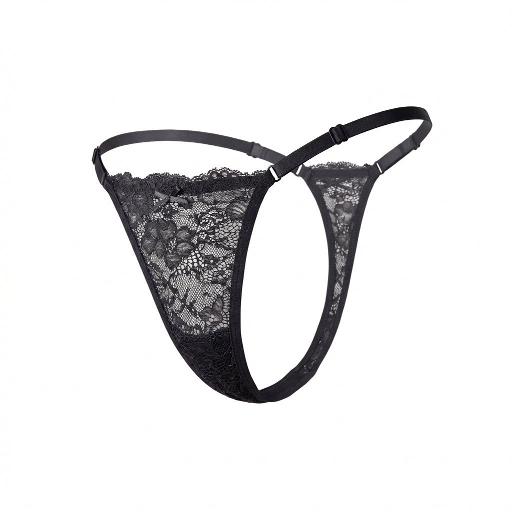 Black Lace Tie-Side G-String - Marelia
