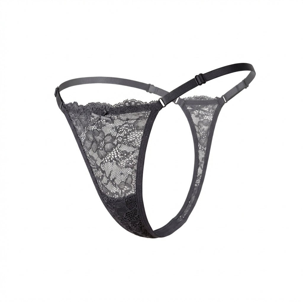 Grey Lace Tie-Side G-String - Marelia
