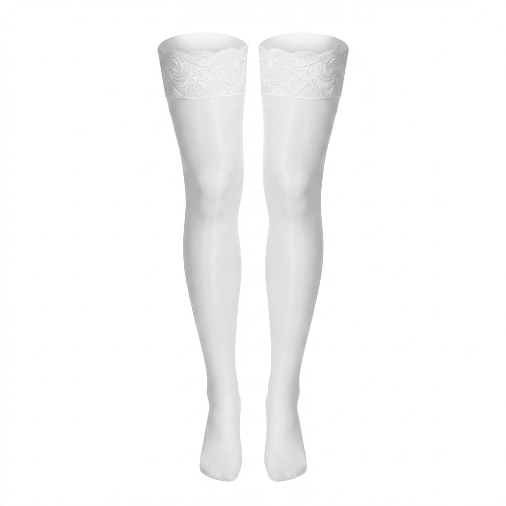 White Lace Top Hold Up Stockings - MARELIA