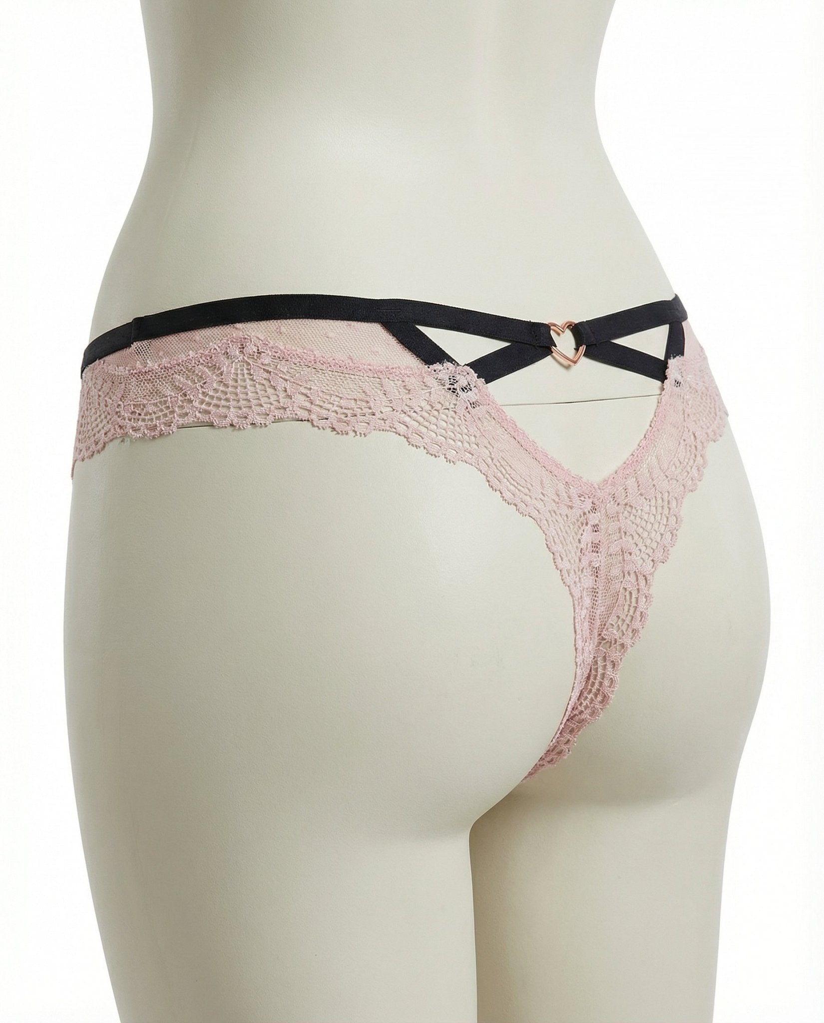 Pink Lace Trim Brazilian Brief With Strappy Back - Marelia