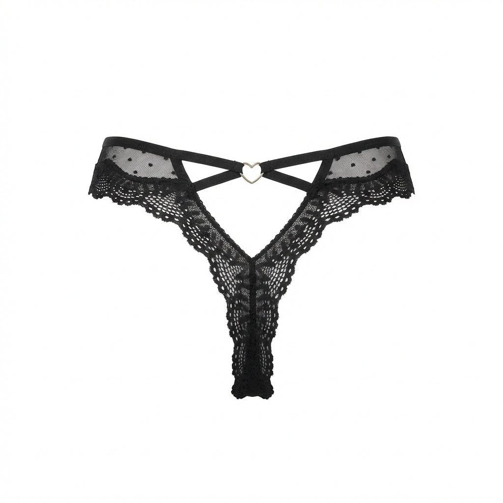 Black Lace Trim Brazilian Brief With Strappy Back - Marelia