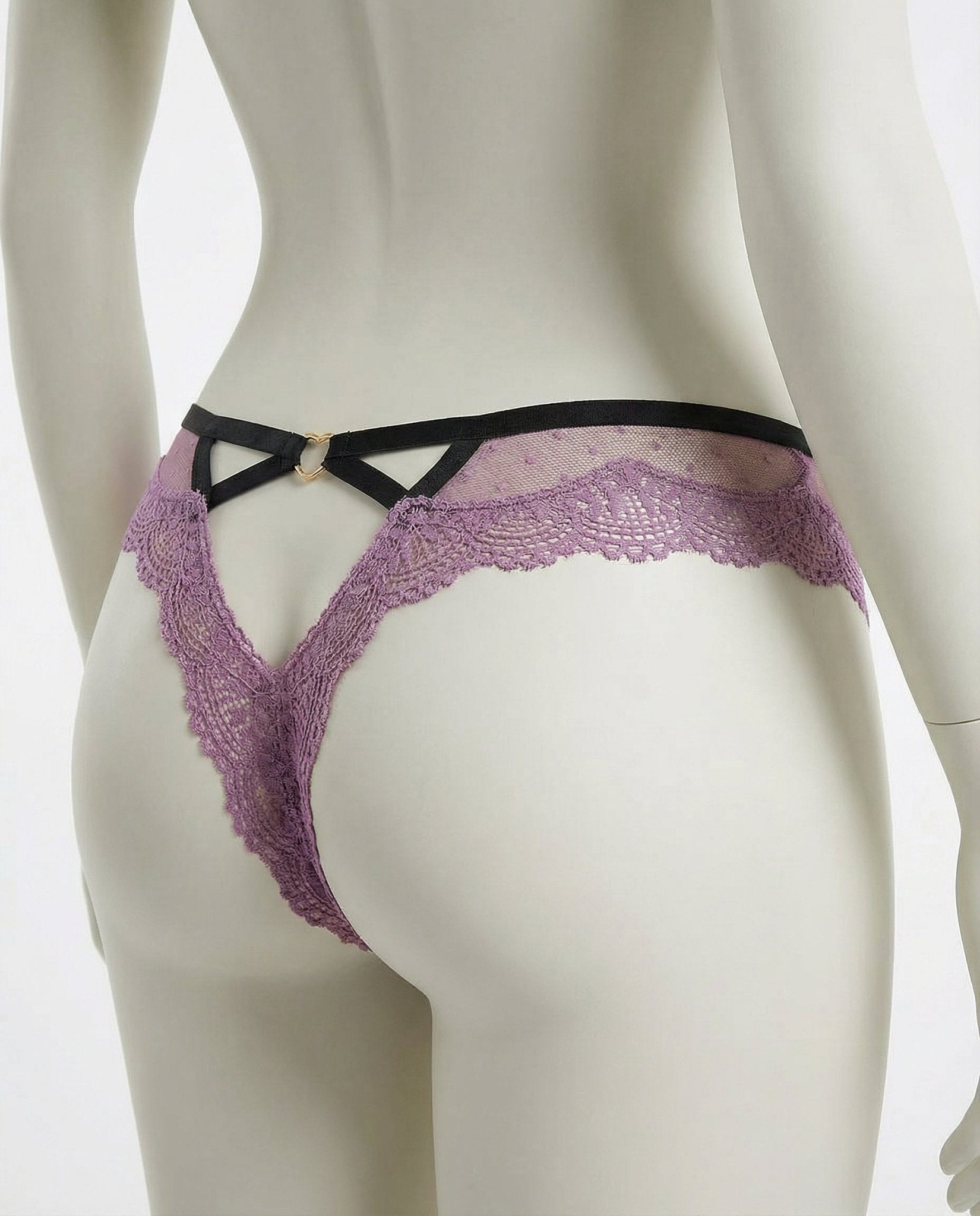 Purple Lace Trim Brazilian Brief With Strappy Back - Marelia