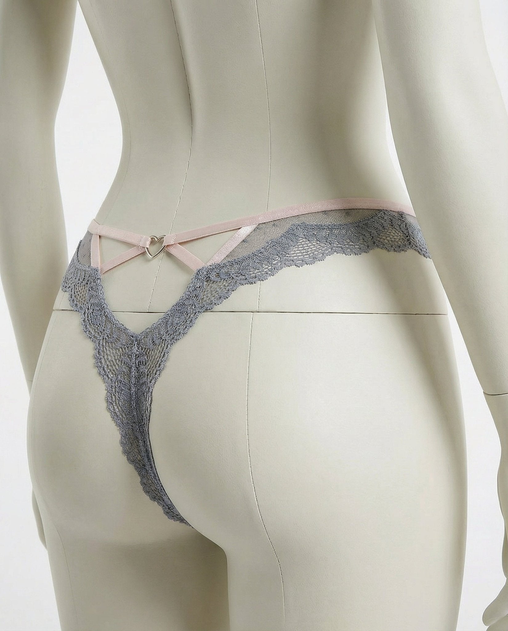 Grey Lace Trim Brazilian Brief With Strappy Back - Marelia