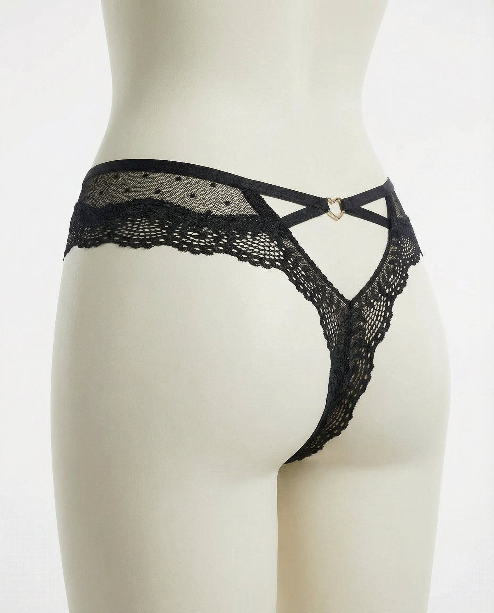 Black Lace Trim Brazilian Brief With Strappy Back - Marelia