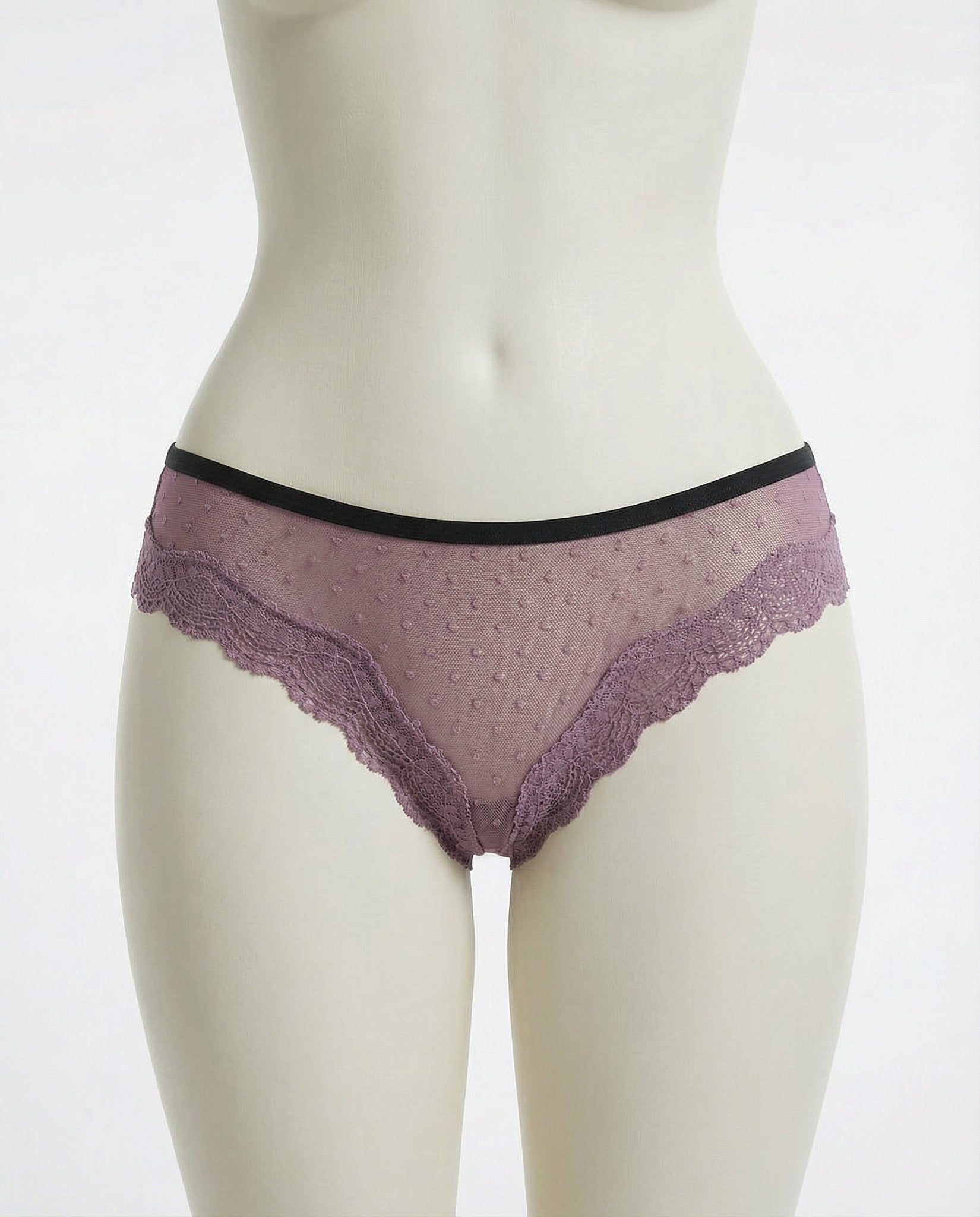 Purple Lace Trim Brazilian Brief With Strappy Back - Marelia