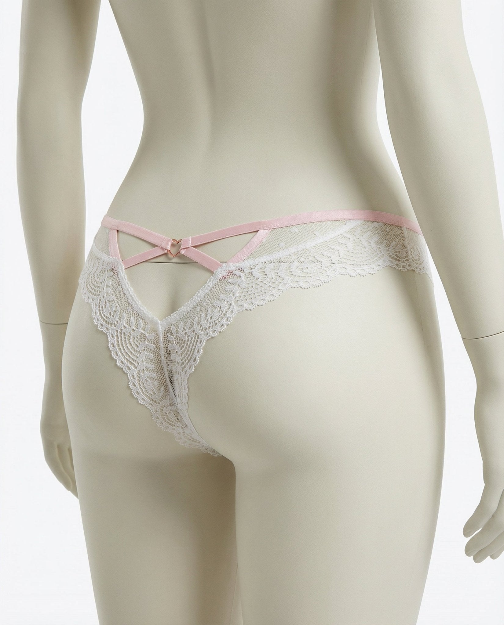 White Lace Trim Brazilian Brief With Strappy Back - Marelia