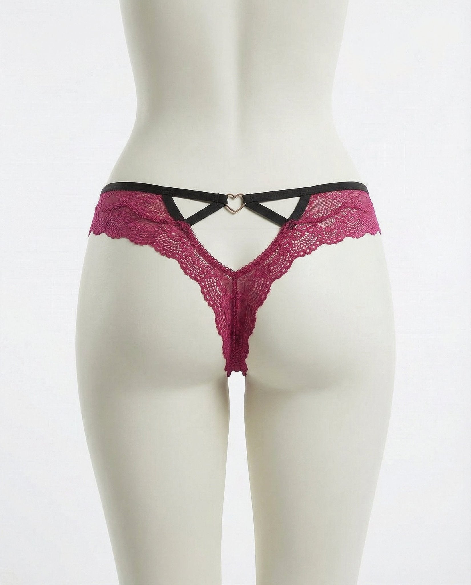 Burgundy Lace Trim Brazilian Brief With Strappy Back - Marelia