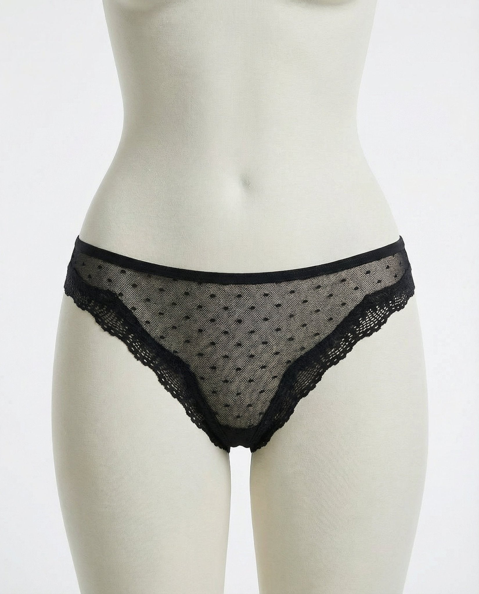 Black Lace Trim Brazilian Brief With Strappy Back - Marelia