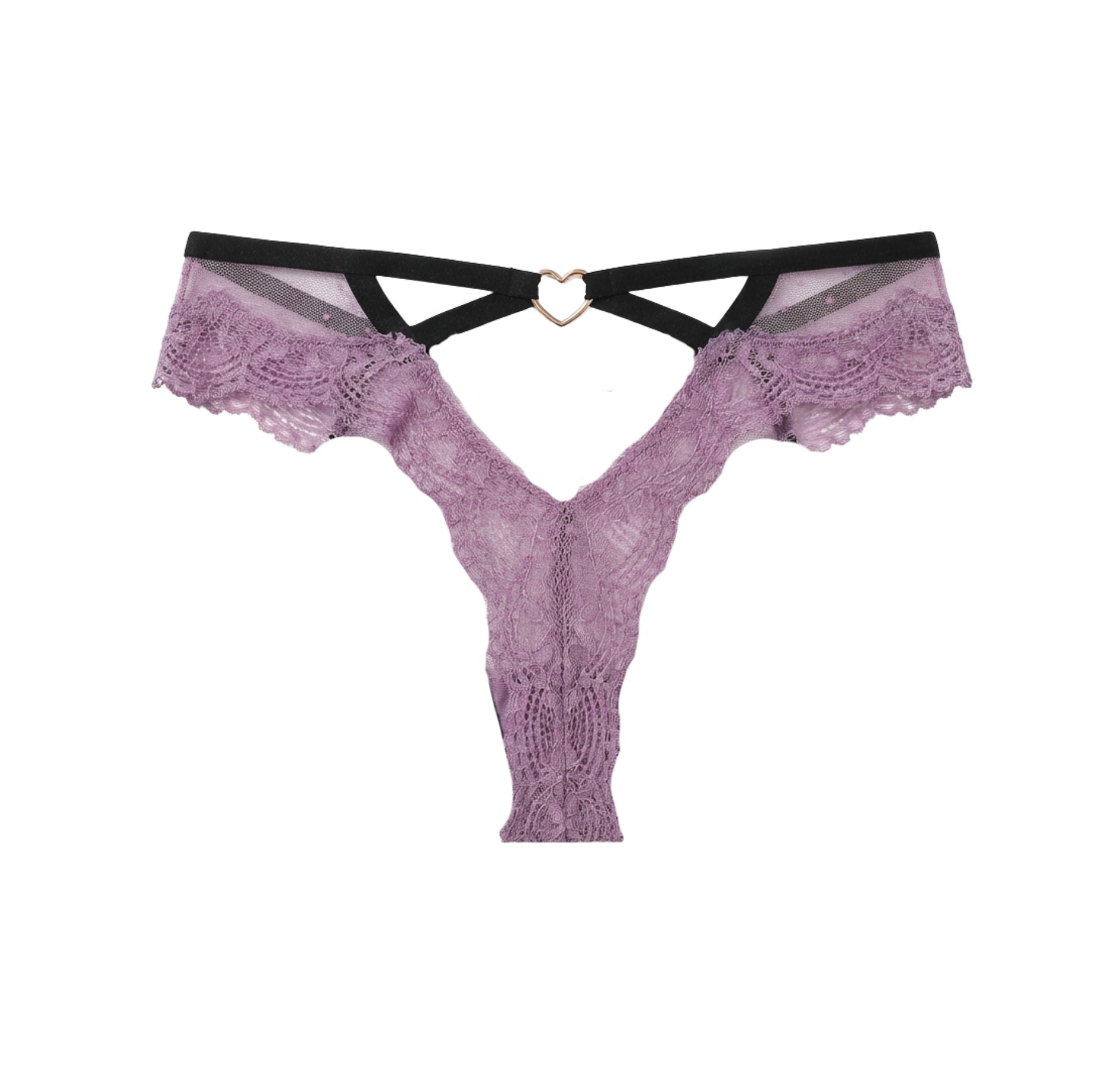 Purple Lace Trim Brazilian Brief With Strappy Back - Marelia