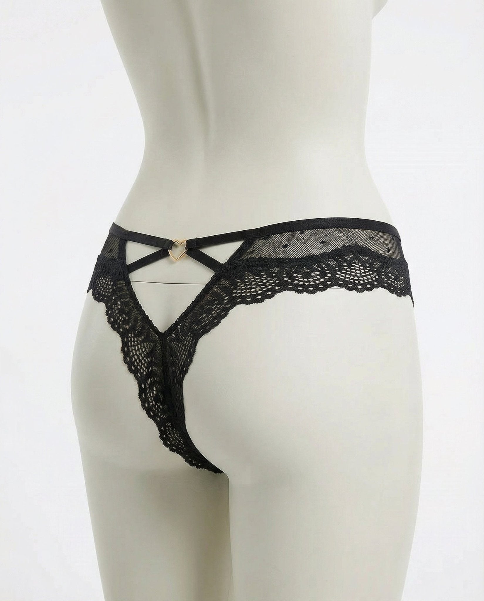 Black Lace Trim Brazilian Brief With Strappy Back - Marelia