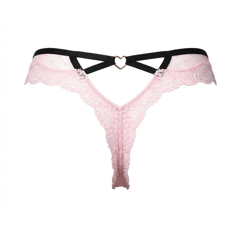Pink Lace Trim Brazilian Brief With Strappy Back - Marelia