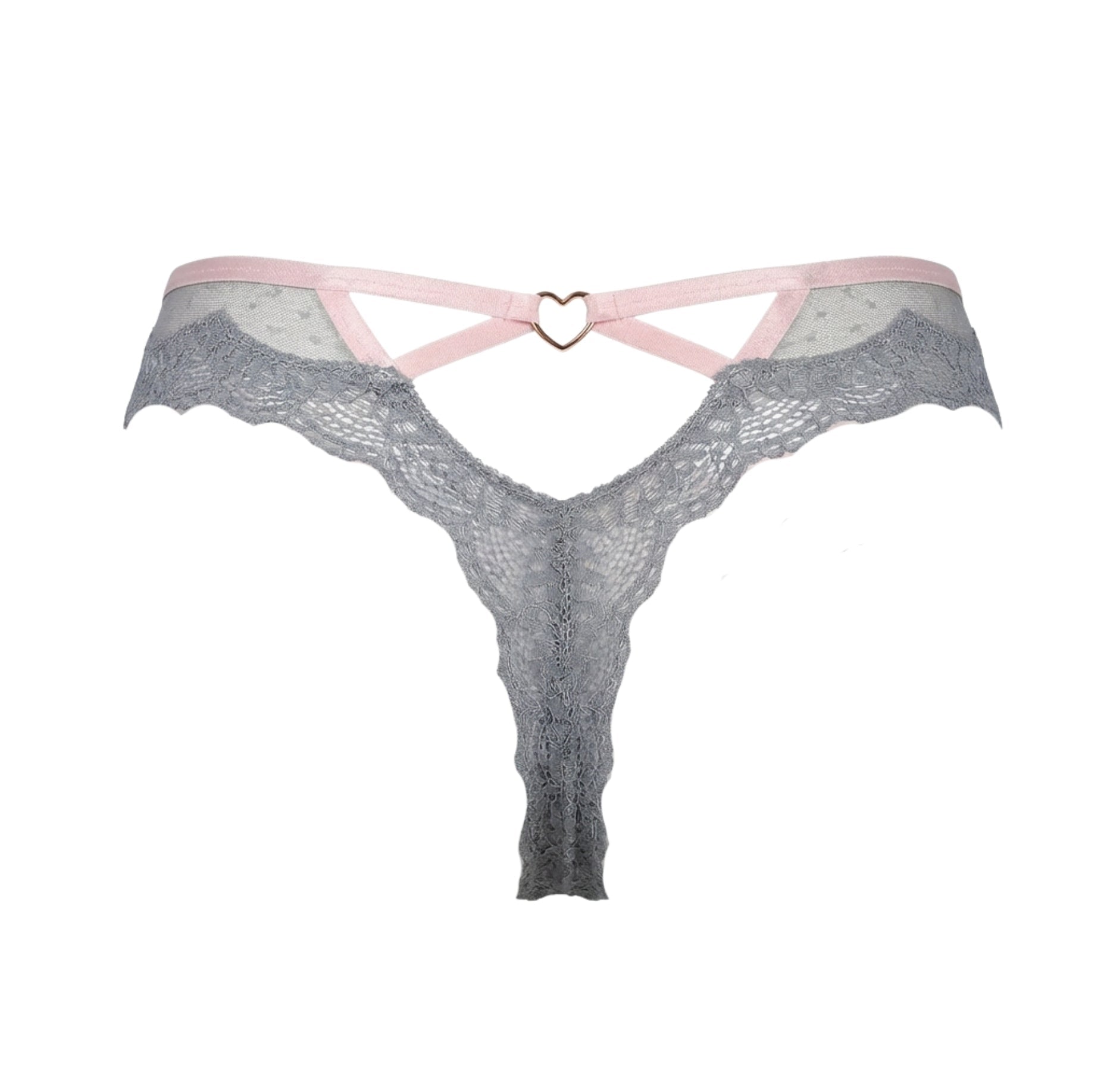 Grey Lace Trim Brazilian Brief With Strappy Back - Marelia