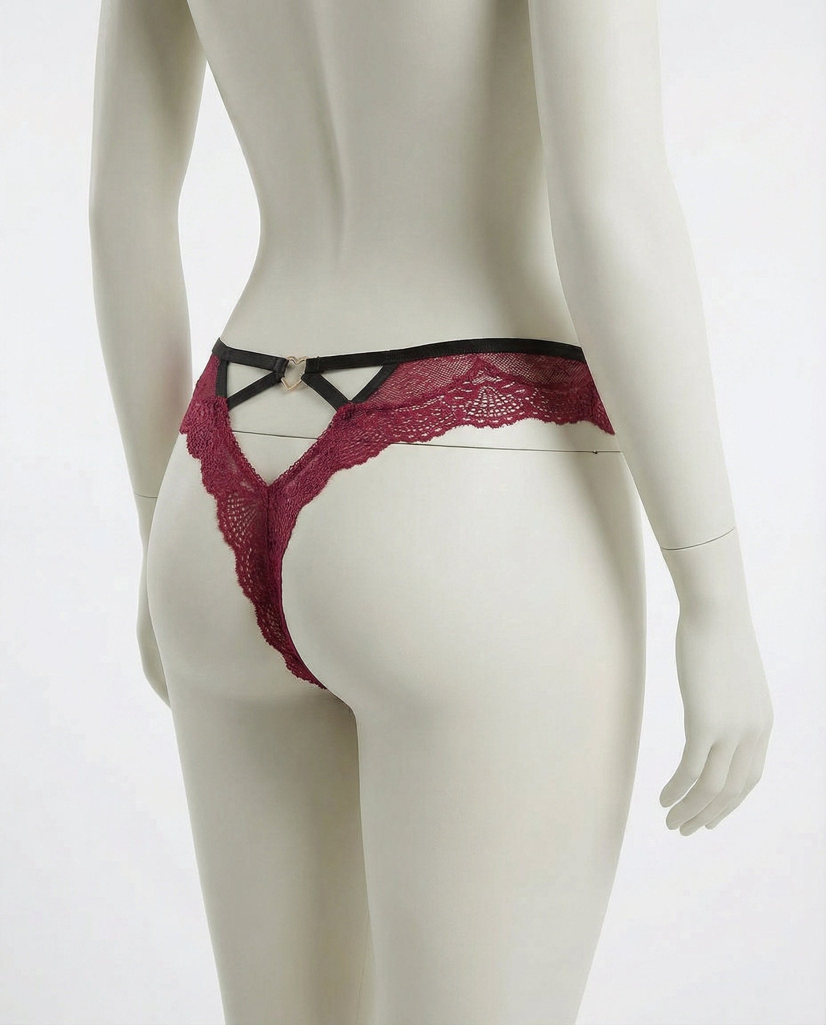 Burgundy Lace Trim Brazilian Brief With Strappy Back - Marelia
