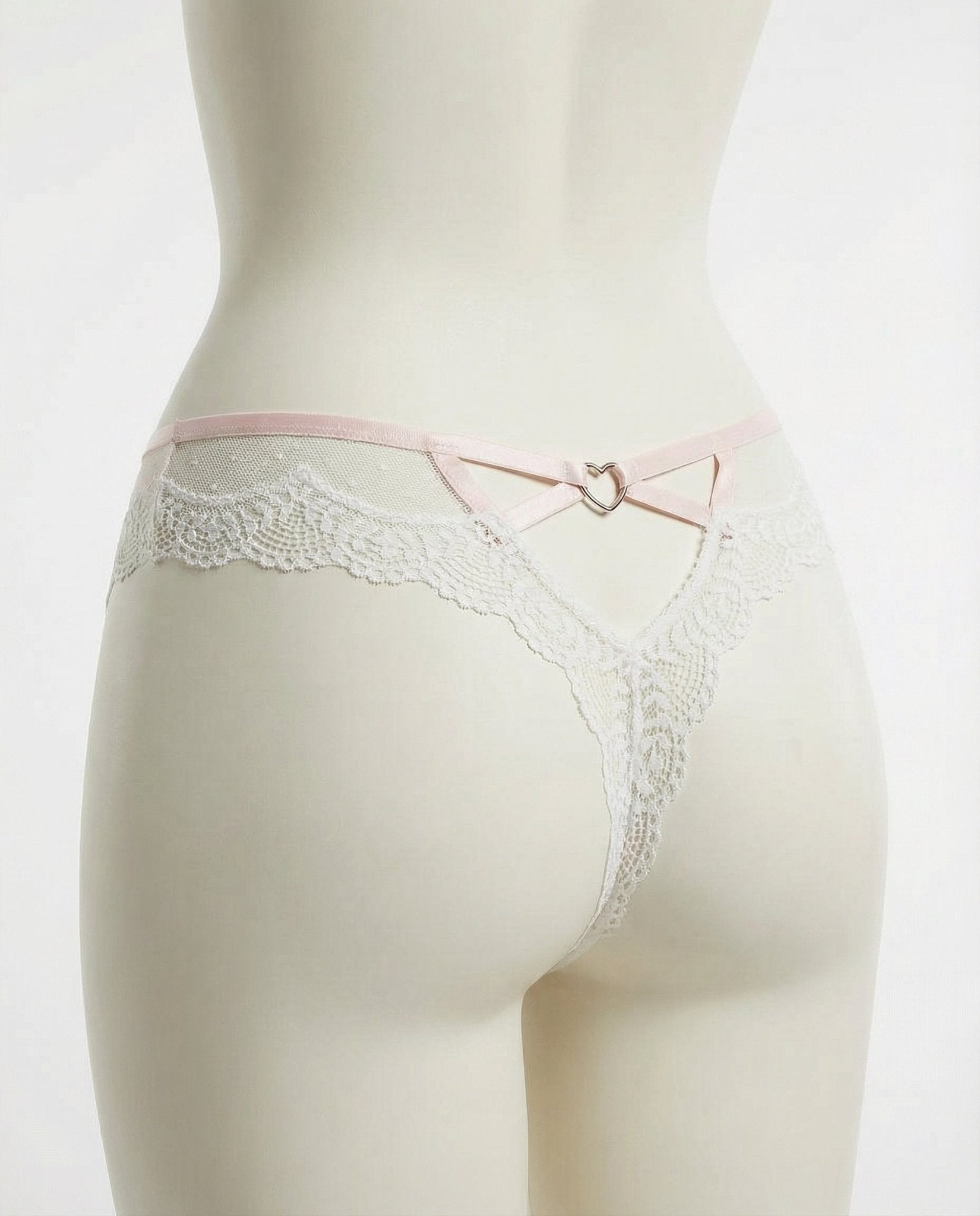 White Lace Trim Brazilian Brief With Strappy Back - Marelia